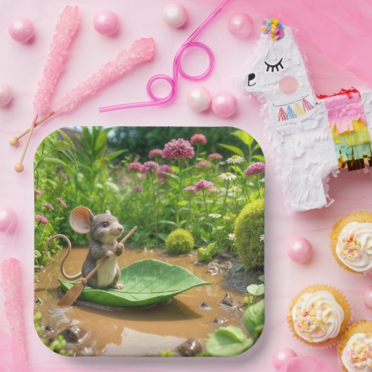 グリーンリーフボートを漕ぐマウス ペーパープレート (パーティー)