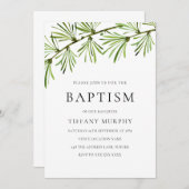 グリーンリーフモダンバプテスマ《キリスト教》洗礼式や命名式少年または少女 招待状 (正面/裏面)