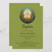 グリーンリーフラクタルクロスバプテスマ招待状 招待状 (正面/裏面)