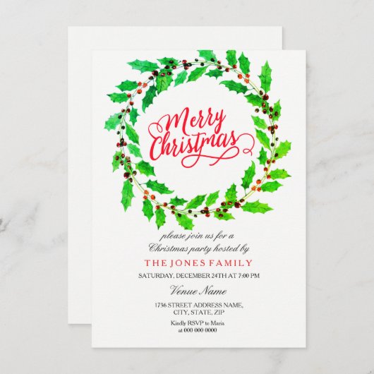グリーンリーフリースファミリークリスマスパーティー招待状 招待状 (正面/裏面)