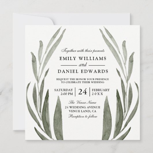 グリーンリーフリース結婚式招待状 招待状 (正面)