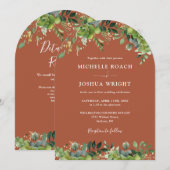 グリーンリーフローラアーチテラコッタQRコード結婚ズ 招待状 (正面/裏面)