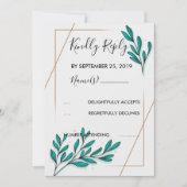 グリーンリーフローラゴールドフォイル葉ズRSVP 招待状 (正面)