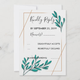 グリーンリーフローラゴールドフォイル葉ズRSVP 招待状