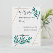 グリーンリーフローラゴールドフォイル葉ズRSVP 招待状 (スタンド正面)