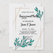 グリーンリーフローラゴールドフォイル葉婚約 招待状 (正面)