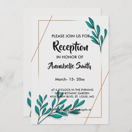 グリーンリーフローラゴールドフォイル葉披露宴 招待状 (正面/裏面)