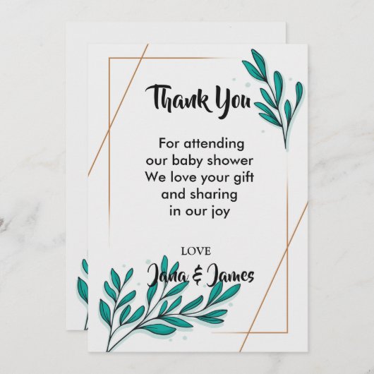 グリーンリーフローラゴールド葉フォイル感謝していズユー 招待状 (正面/裏面)