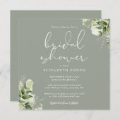 グリーンリーフローラセージグリーンブライダルシャワー 招待状 (正面/裏面)