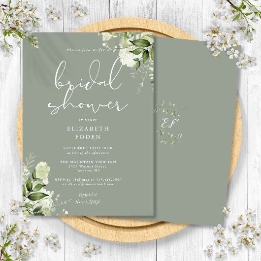 グリーンリーフローラセージグリーンブライダルシャワー 招待状