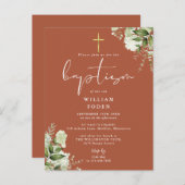 グリーンリーフローラテラコッタバプテスマ招待状 ポストカード (正面/裏面)