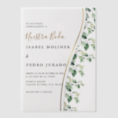 グリーンリーフローラヌエストラスペインのボダ結婚ズ ベラム紙招待状 (正面)
