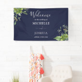 グリーンリーフローラネイビー結婚ブルーの歓迎 横断幕 (インサイチュ)