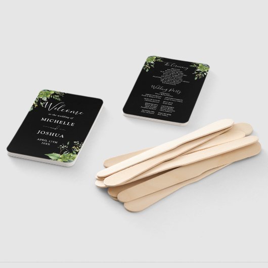 グリーンリーフローラ白黒結婚式 プログラム ハンドファン (組立なし)