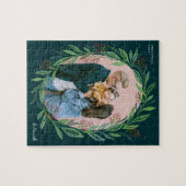 グリーンリーフ図解入りの、写真付きのリースフォトフレームホリデー ジグソーパズル (横)