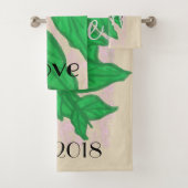 グリーンリーフ水彩風呂モノグラムのタオル一式 バスタオルセット (インサイチュ)