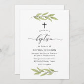 グリーンリーフ男の赤ちゃんまたはガールバプテスマ 招待状 (正面/裏面)