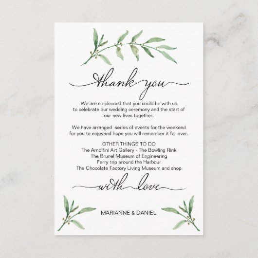 グリーンリーフ結婚の週末へようこそ図解入りの、写真付きの エンクロージャーカード (裏面)