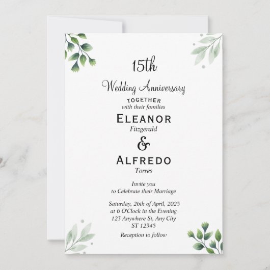 グリーンリーフ15周年結婚記念 招待状 (正面)