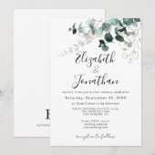 グリーンリーフ ゴールド ドローイング エメラルド フォリアージュ ウェディング 招待状 (正面/裏面)