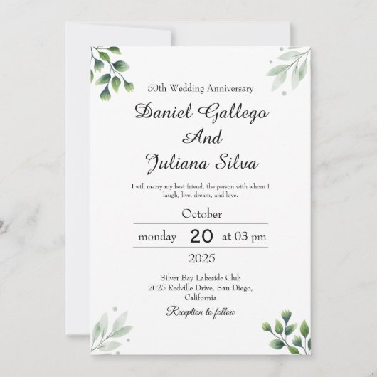 「グリーンリーフ」スタンダードウェディングアニバーサリー 招待状 (正面)