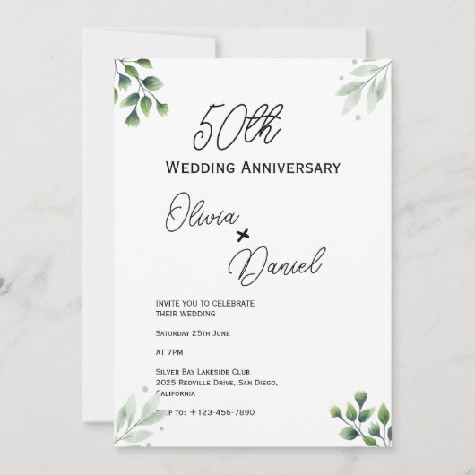 「グリーンリーフ」スタンダード 50周年結婚記念日 招待状 (正面)