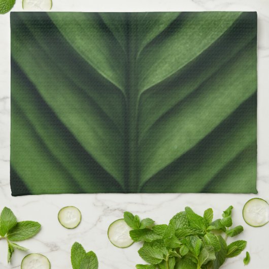 グリーンリーフ、バナナの葉、ストライプの折り畳み キッチンタオル (折り畳み)