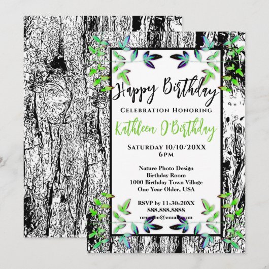 グリーンリーフ ブラックバーク ハッピーバースデー ご招待 招待状 (正面/裏面)