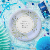 グリーンリーフ ブルー ウォーターカラー お祝い ペーパープレート (パーティー)