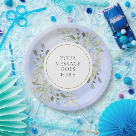 グリーンリーフ ブルー ウォーターカラー お祝い ペーパープレート (パーティー)