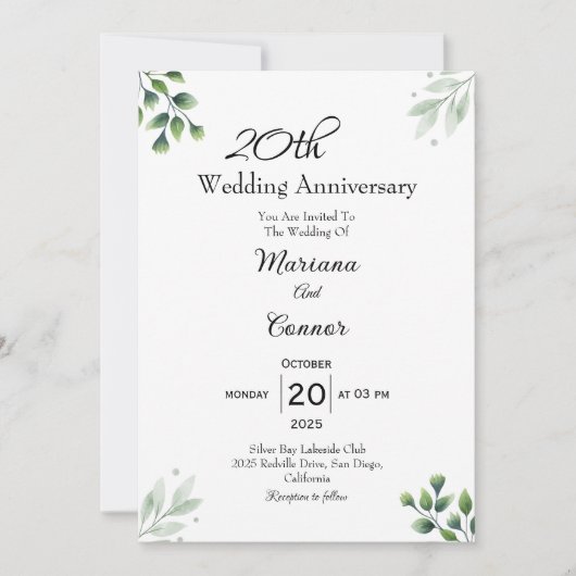 グリーンリーフ 結婚20周年記念  招待状 (正面)