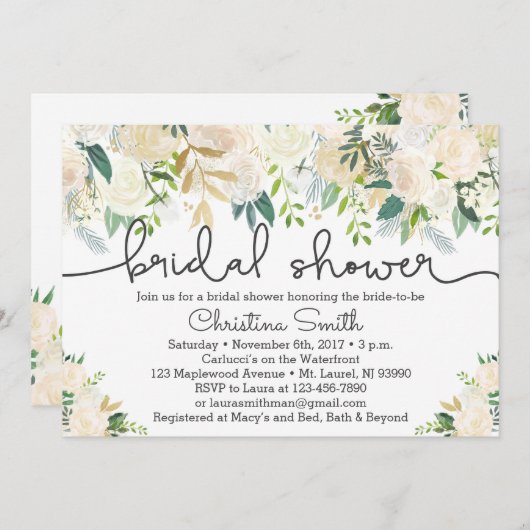 グリーンリーブライダルシャワー招待wアイボリーアクセント 招待状 (正面/裏面)
