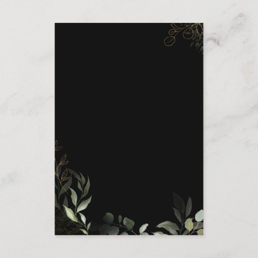 グリーンリーブラックと金ゴールドウェディングレセプションカード エンクロージャーカード (裏面)