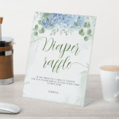 グリーンリーブルーアジサイおむつラッフルベビーシャワー 台座サイン (インサイチュ)