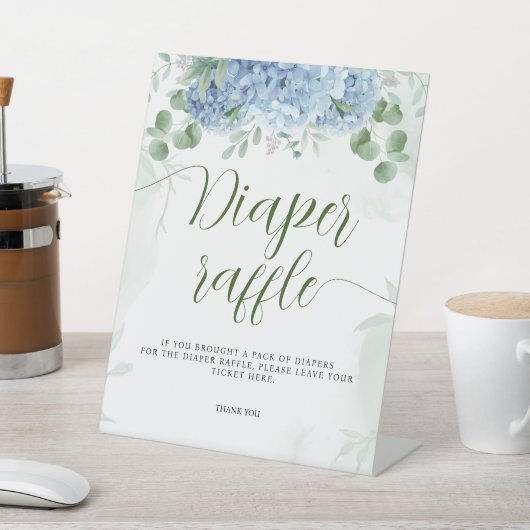 グリーンリーブルーアジサイおむつラッフルベビーシャワー 台座サイン (インサイチュ)