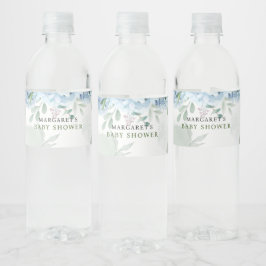 グリーンリーブルーアジサイ赤ちゃんシャワー ペットボトルラベル