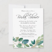 グリーンリーブルーウォーターカラーユーカリブライダルシャワー 招待状 (正面)