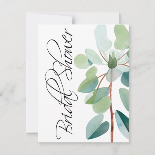 グリーンリーブルーウォーターカラーユーカリブライダルシャワー 招待状 (裏面)