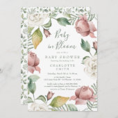 グリーンリーベビーイン開花フローラベビーシャワー 招待状 (正面/裏面)