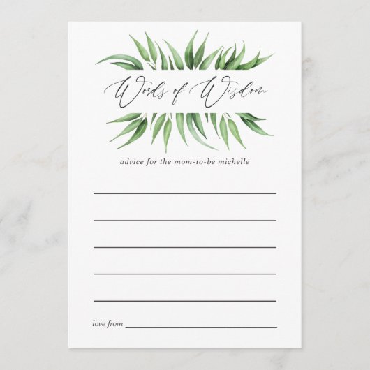 グリーンリーベビーシャワーママアドバイス アドバイスカード (正面)