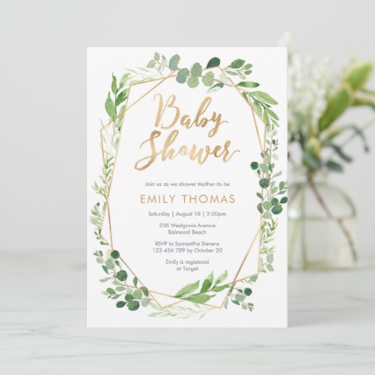 グリーンリーベビーシャワー招待状男女兼用- 招待状 (スタンド正面)