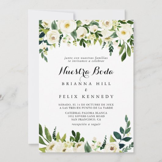 グリーンリーホワイトオータムフローラヌエストラ結婚ボダズ 招待状 (正面)