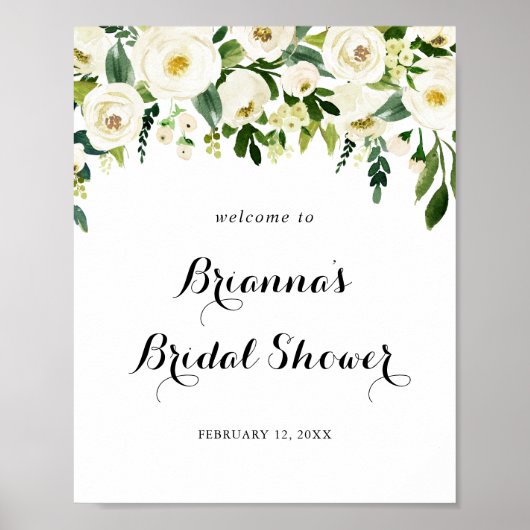 グリーンリーホワイトオータムフローラブライダルシャワー歓迎 ポスター (正面)