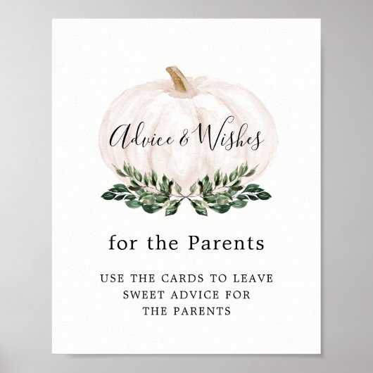 グリーンリーホワイトカボチャアドバイスとウィッシュズサイン ポスター (正面)