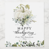 グリーンリーホワイトカボチャ幸せな感謝祭 ワインラベル (シングルラベル)