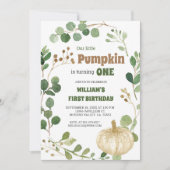 グリーンリーホワイトパンプキンボーイファースト誕生日 招待状 (正面)