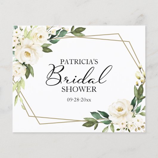 グリーンリーホワイトフラワーズブライダルシャワーアドバイスカード (裏面)