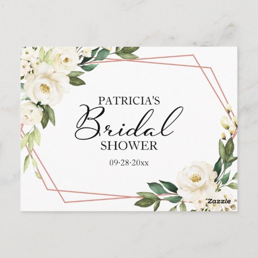 グリーンリーホワイトフラワーズブライダルシャワーアドバイスカード ポストカード (裏面)