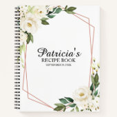 グリーンリーホワイトフラワーズブライダルシャワーレシピ本 ノートブック (正面)