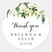 グリーンリーホワイトフローラサンキュー結婚式の引き出物 ラウンドシール (正面)